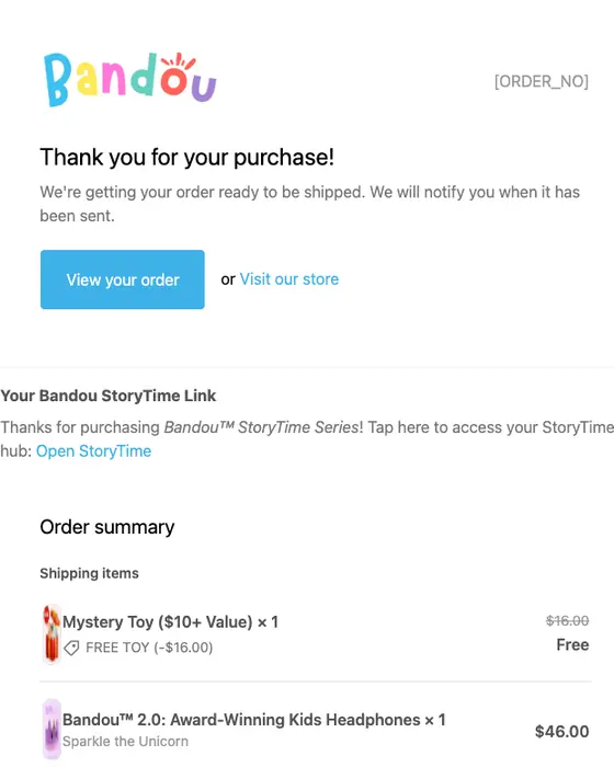 Bandou™ order confirmation email: Order [REF] confirmed