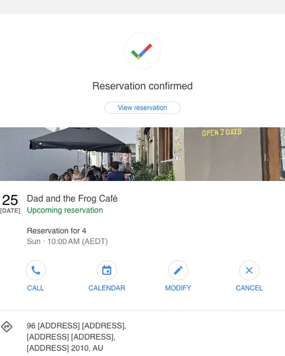 Reserve with Google email