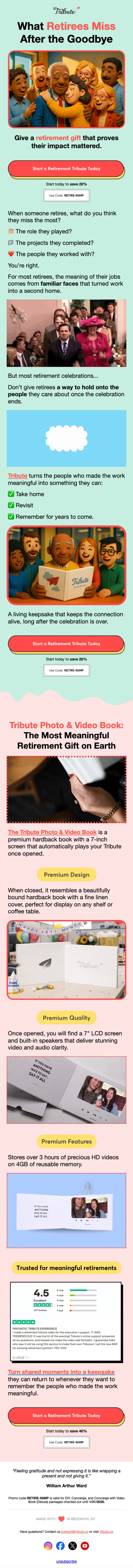 Tribute promotional email, full length