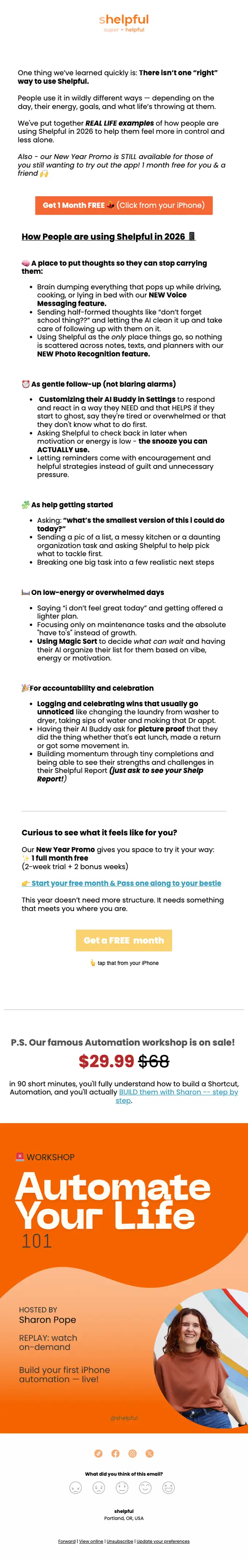 Shelpful promotional email, full length