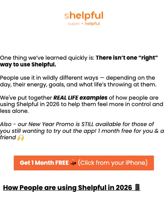 Shelpful promotional email