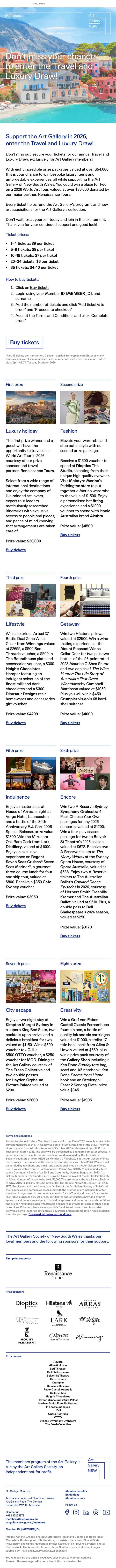 Art Gallery of NSW Members promotional email, full length