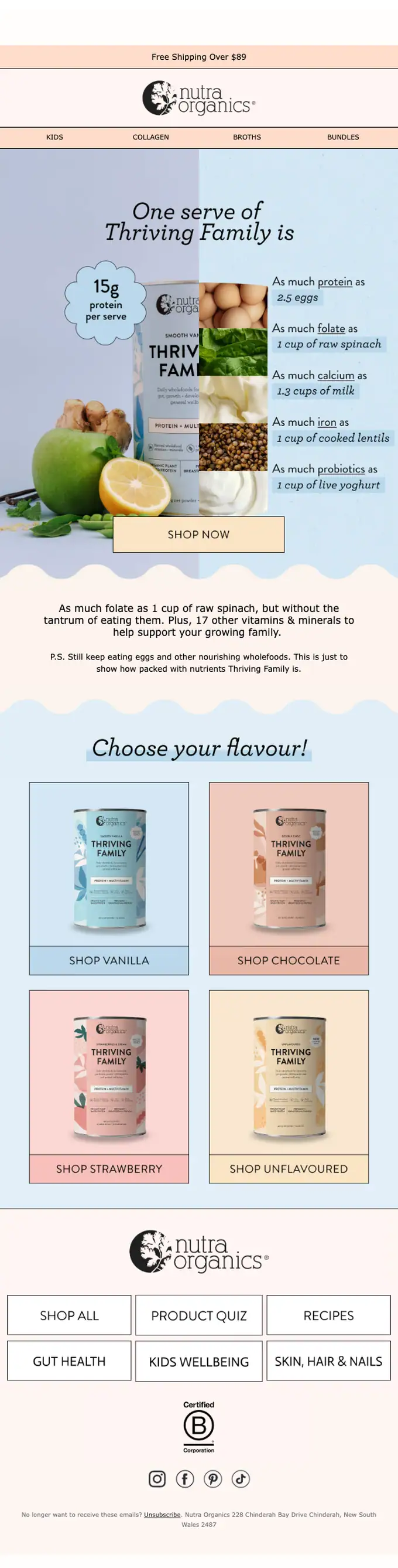 Nutra Organics promotional email, full length