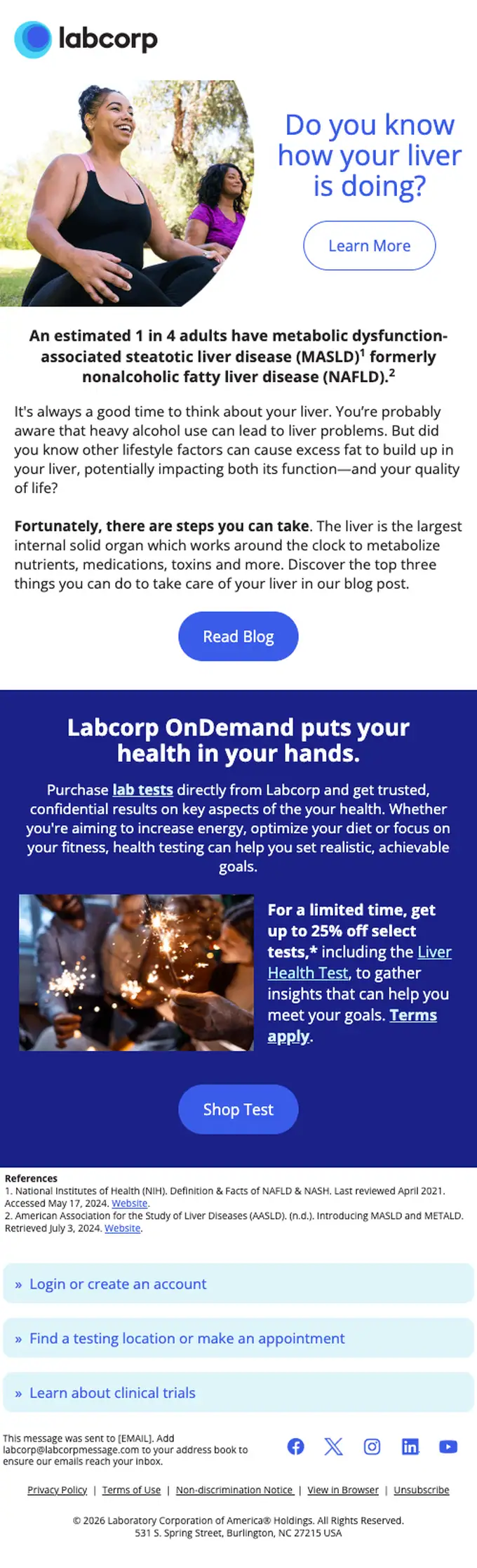 Labcorp promotional email, full length