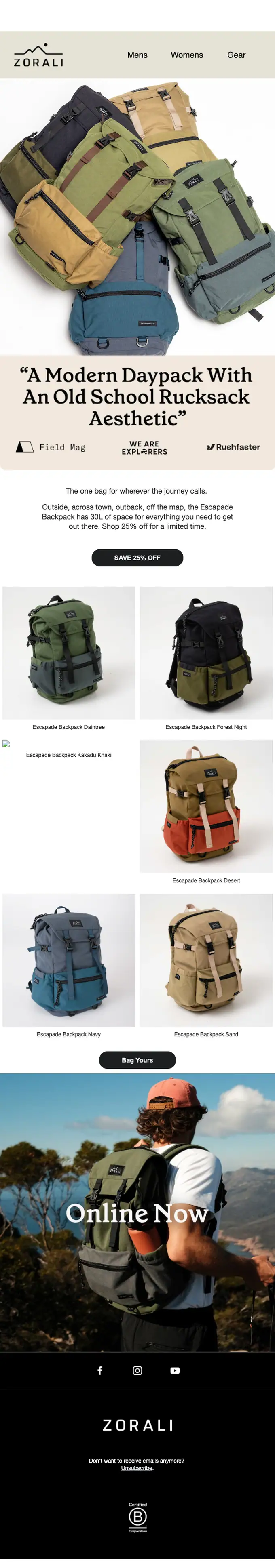 Zorali promotional email, full length