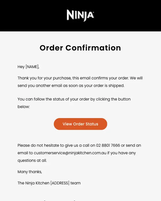 Ninja Kitchen order confirmation email