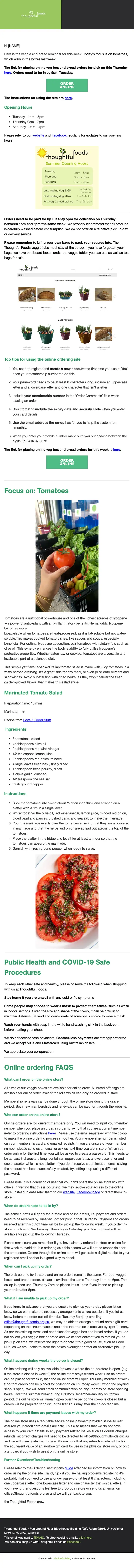 Thoughtful Foods order reminder email, full length