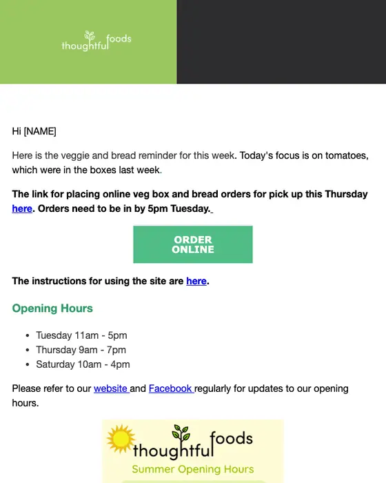 Thoughtful Foods order reminder email