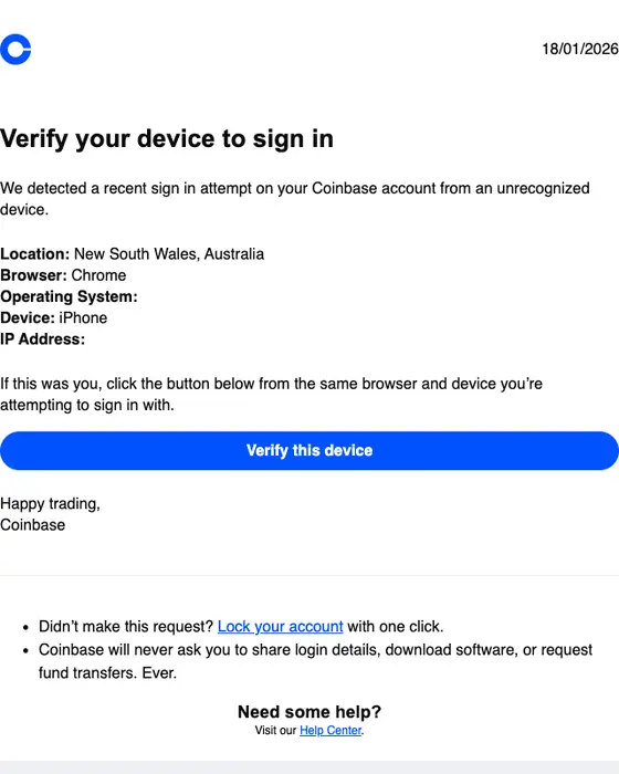 Coinbase email