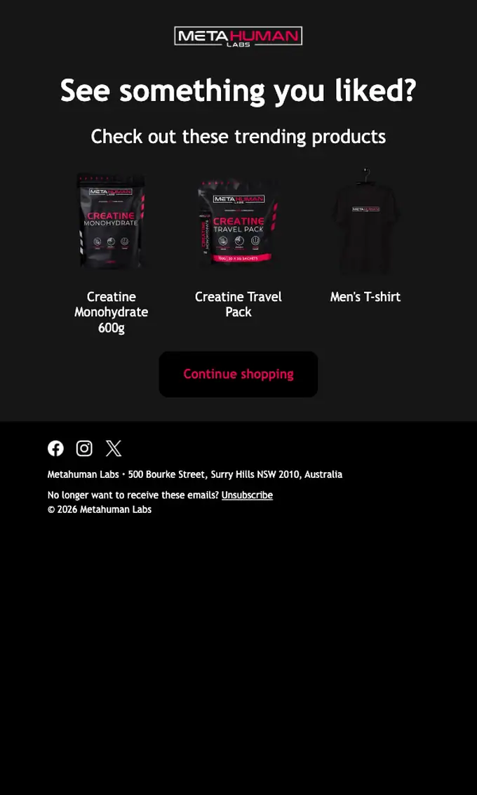 Metahuman Labs abandoned cart email, full length