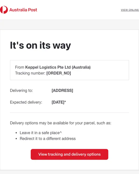 Australia Post tracking email