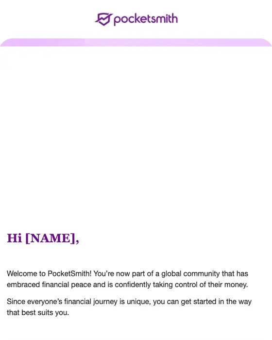 PocketSmith welcome email