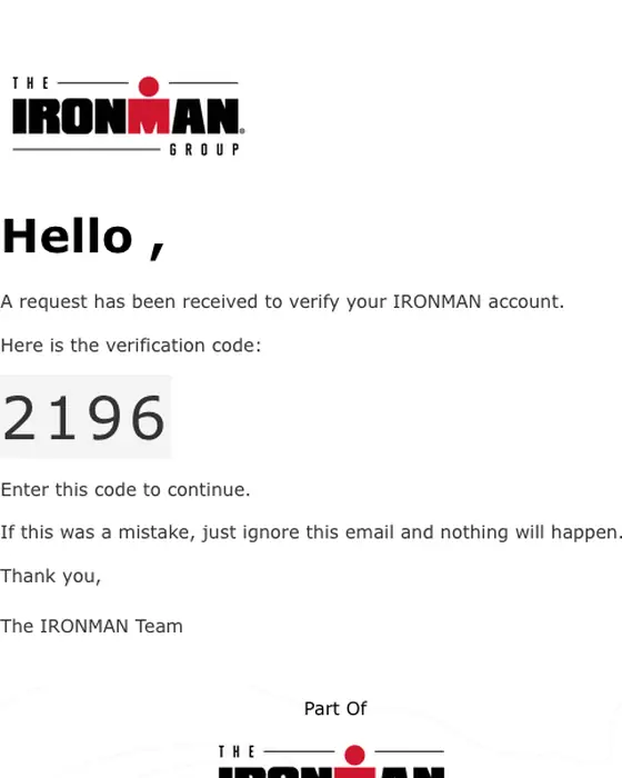 The IRONMAN Group email verification email