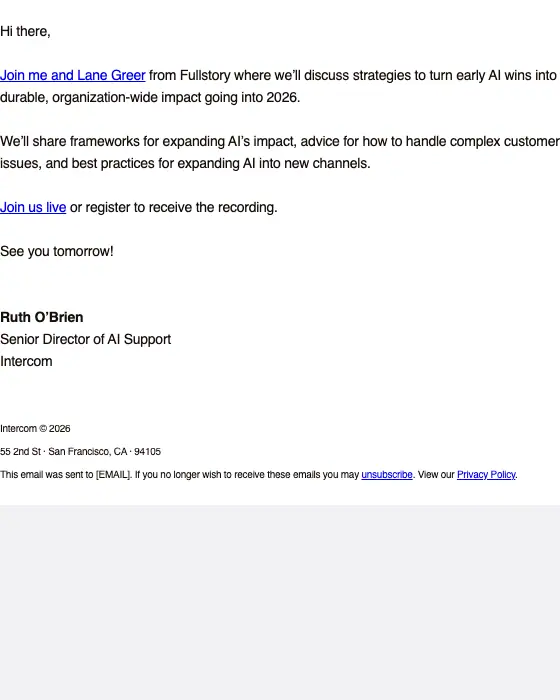 Intercom webinar email