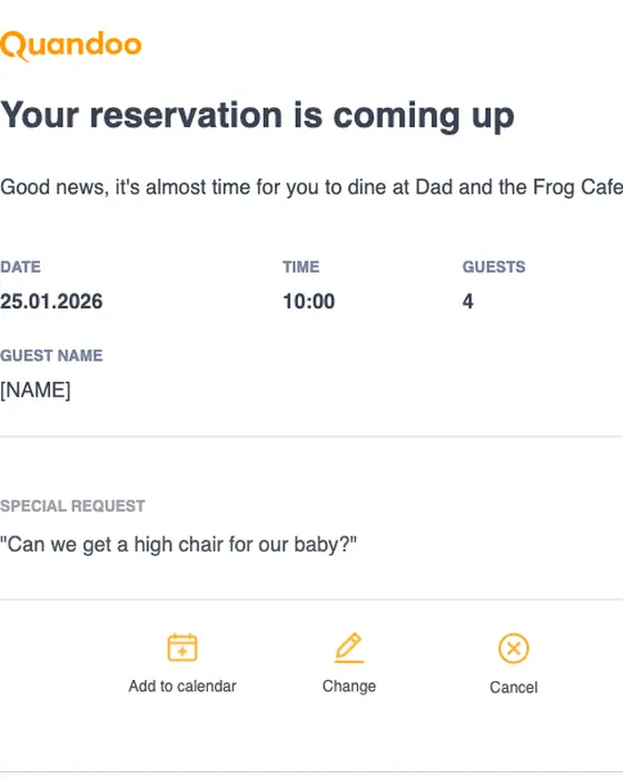 Quandoo reservation email
