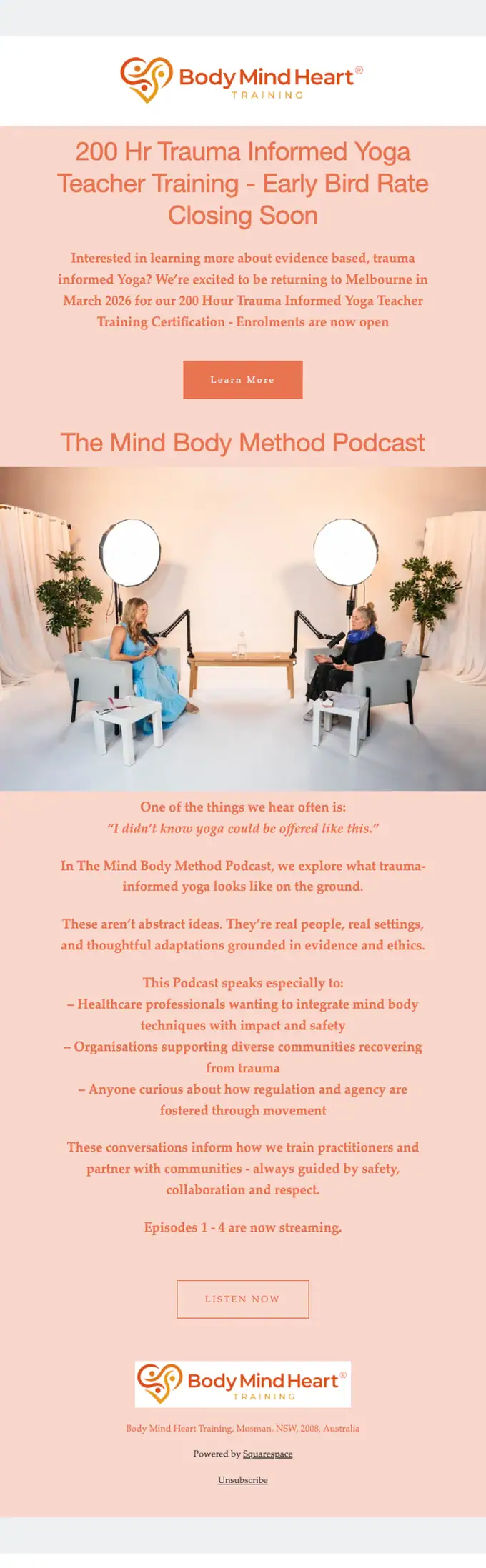 Yoga Impact Charity event invite email, full length