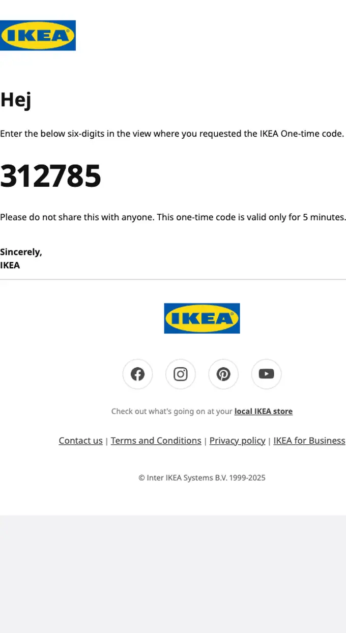 IKEA otp email, full length