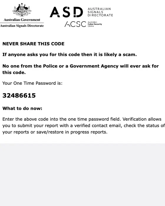 ReportCyber otp email