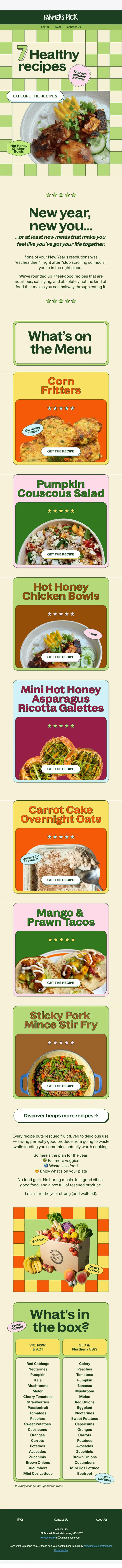 Farmers Pick promotional email, full length