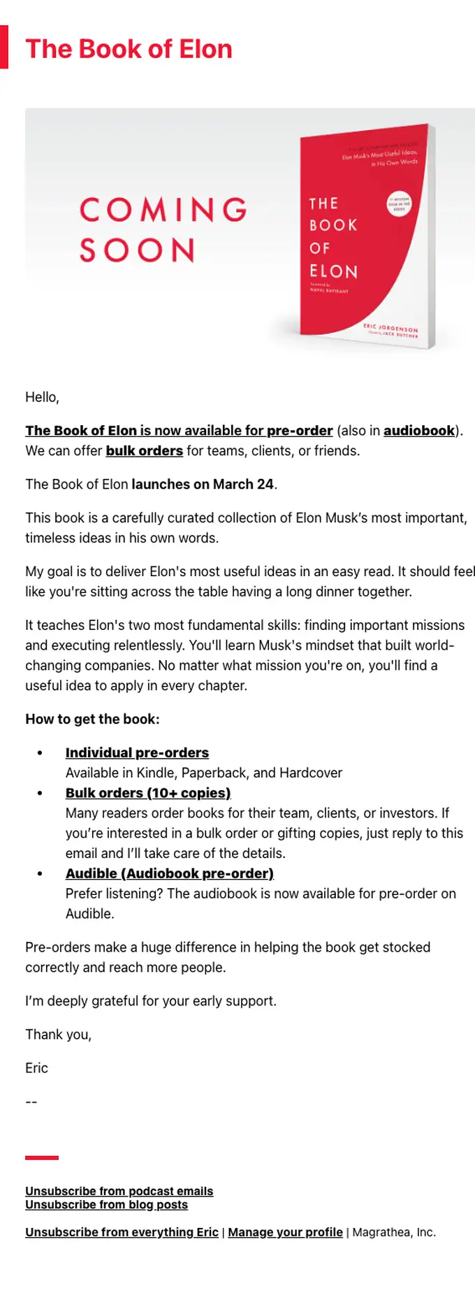 Eric Jorgenson product launch email, full length