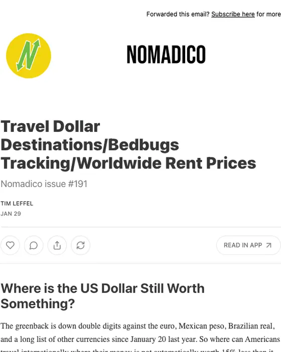 Nomadico newsletter email