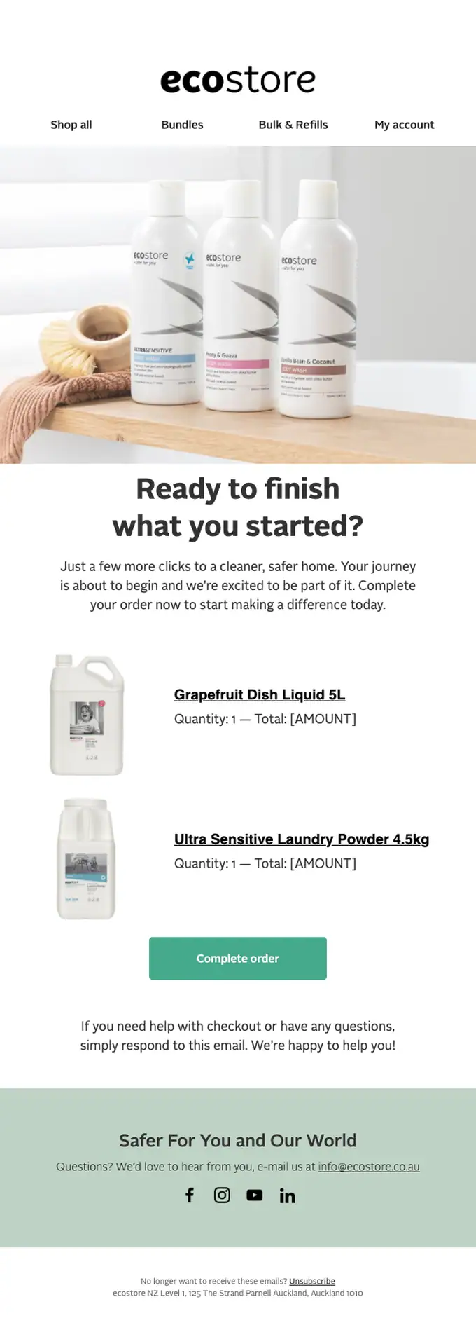 ecostore abandoned cart email, full length