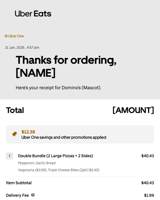 Uber Eats receipt email