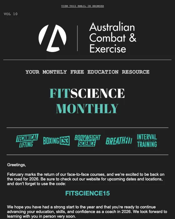 Australian Combat & Exercise newsletter email