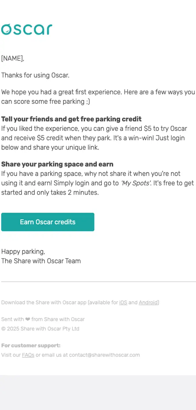 Share with Oscar referral email, full length
