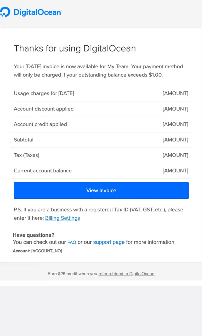 DigitalOcean invoice email, full length