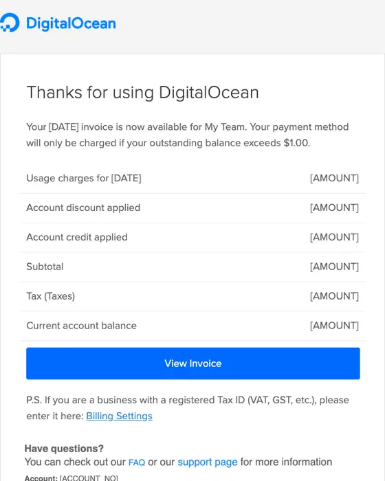 DigitalOcean invoice email
