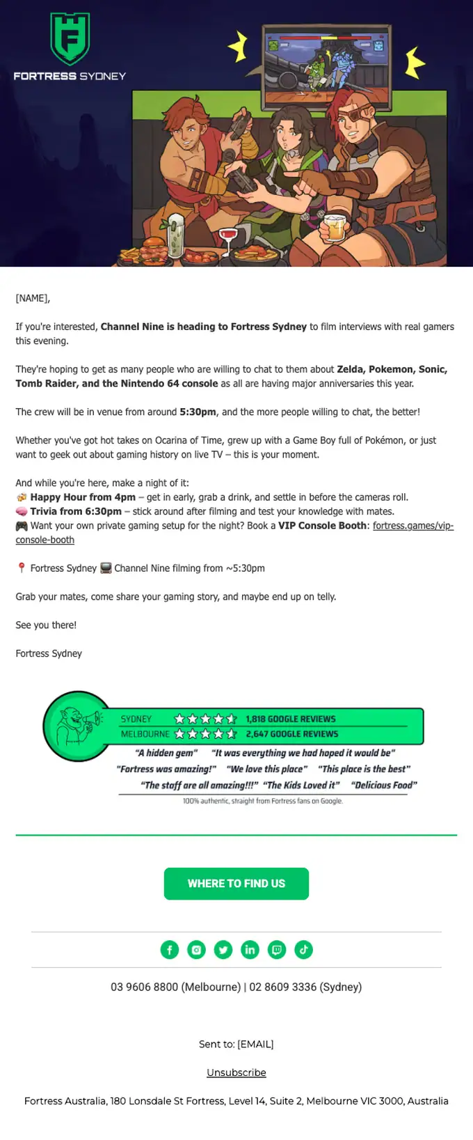 Fortress event invite email, full length
