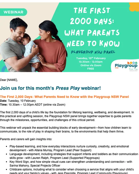 Playgroup NSW webinar email