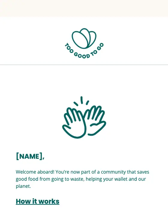 Too Good To Go welcome email