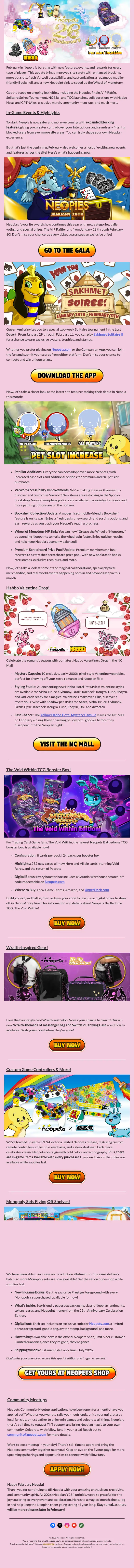 Neopets newsletter email, full length