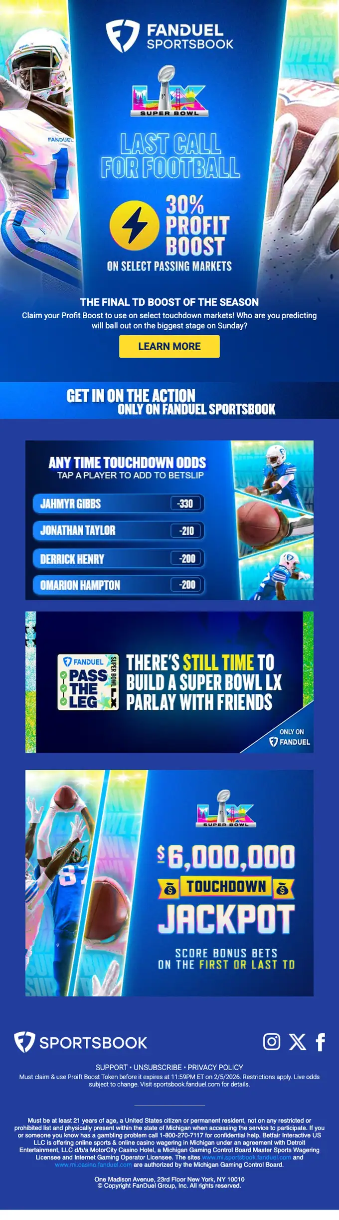 FanDuel Sportsbook promotional email, full length