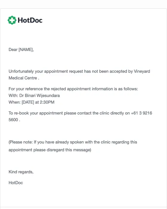 HotDoc appointment email