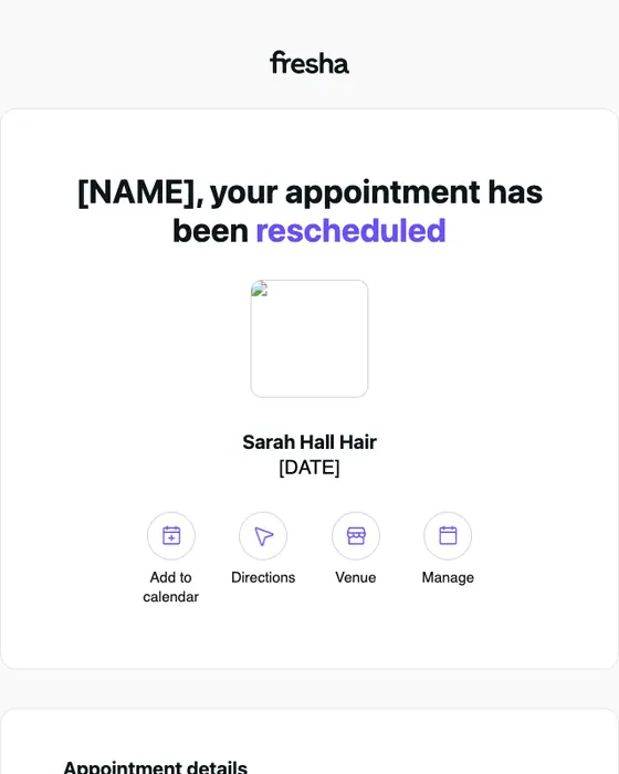 Sarah Hall Hair appointment email