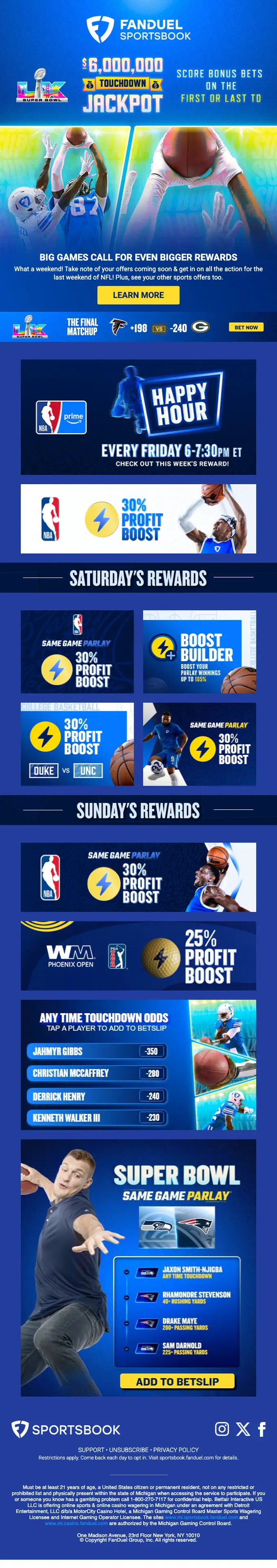 FanDuel Sportsbook promotional email, full length