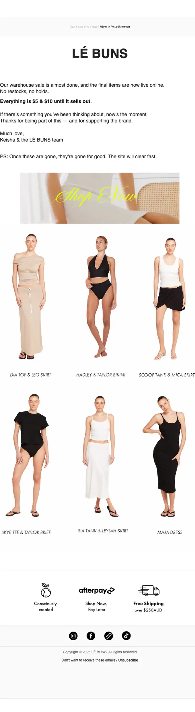 LÉ BUNS sale email, full length