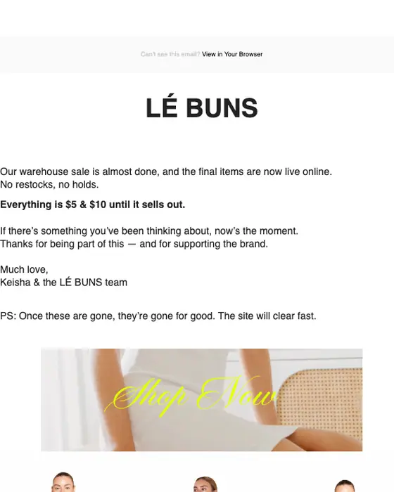 LÉ BUNS sale email
