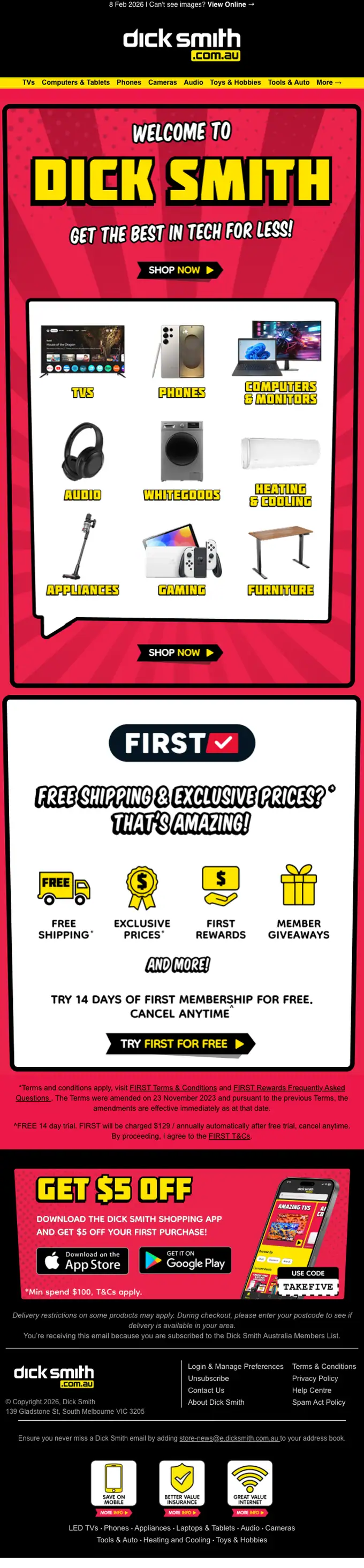 Dick Smith welcome email, full length