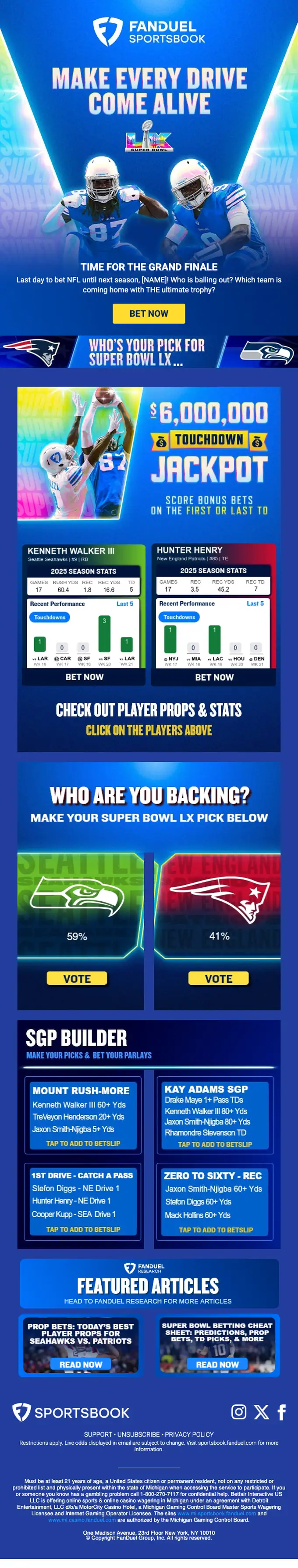 FanDuel Sportsbook promotional email, full length