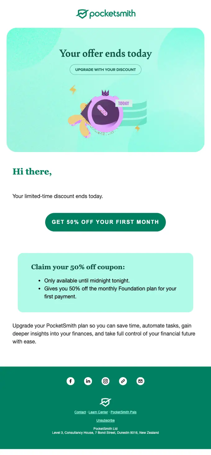 PocketSmith expiration notice email, full length