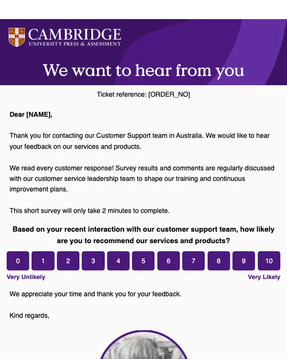 Cambridge University Press survey email