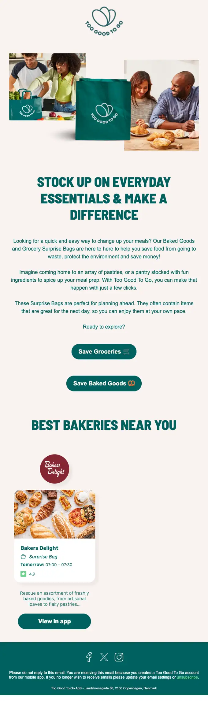 Too Good To Go promotional email, full length