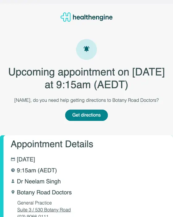 Healthengine appointment email