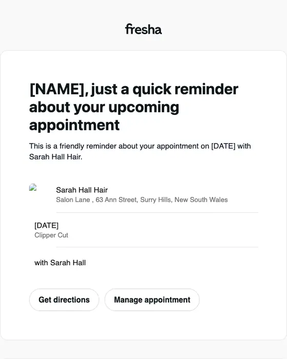 Sarah Hall Hair appointment email