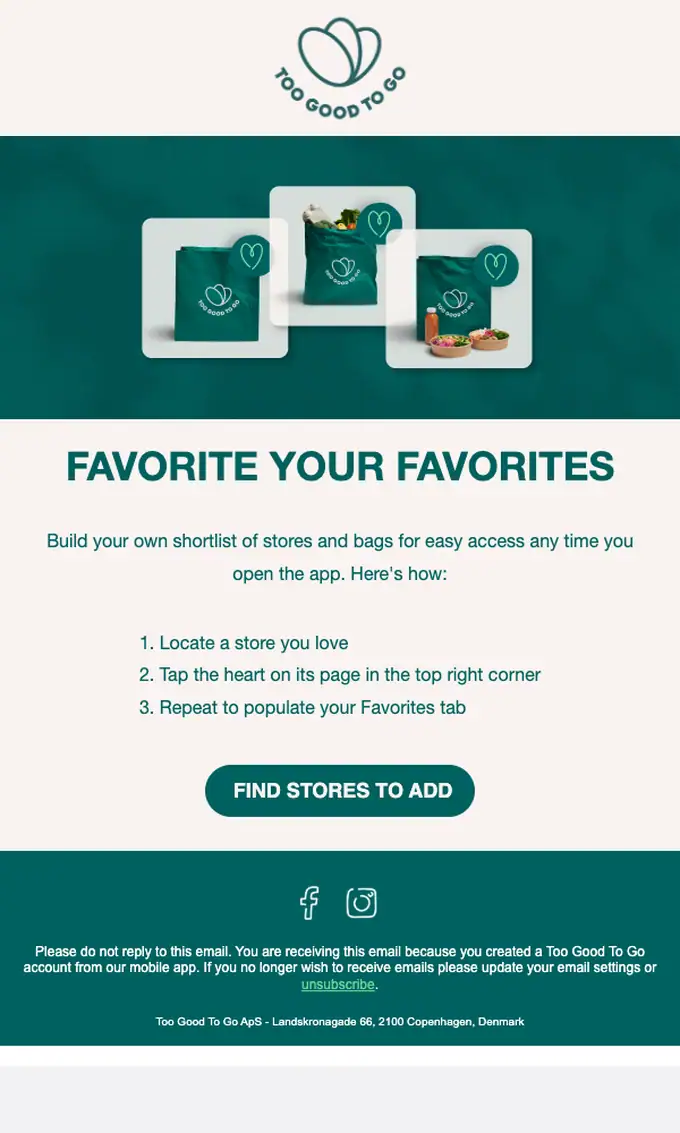 Too Good To Go onboarding email, full length