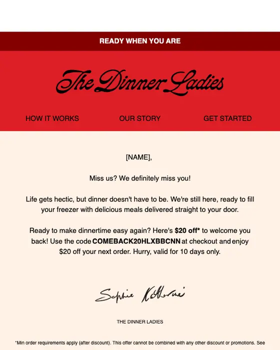 The Dinner Ladies re engagement email